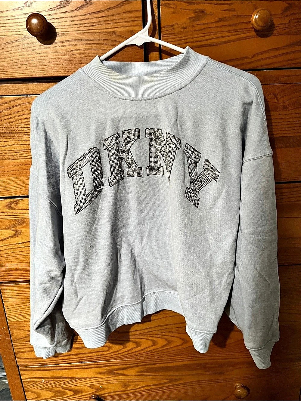 DKNY Exploded Rhinestone Varsity Logo Sweatshirt Gray